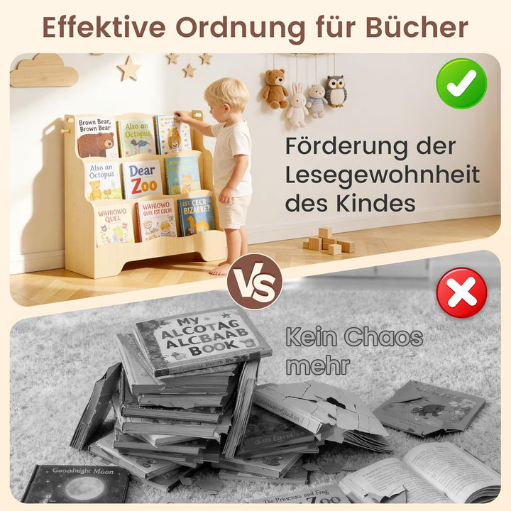 Bücherregal Kinder Montessori Kinderregal mit 3 Ablagefächern Regal Kinderzimmer Spielzeug Aufbewahr