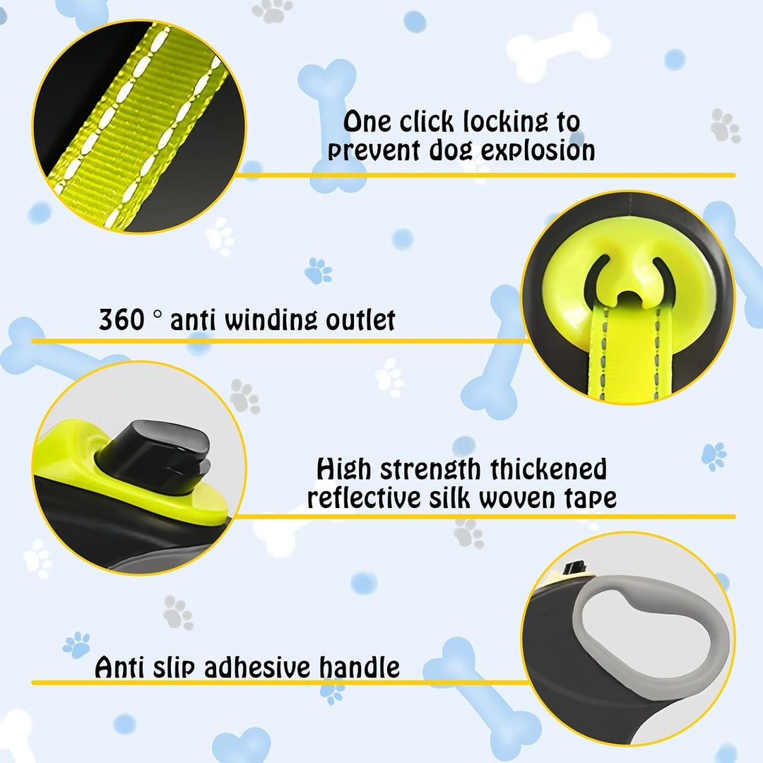 VIYETY 8m Stretch-Hunddeleine: Nylon Doppel-Hundleine, robuste Automatik Hundeleine für mittel/gross