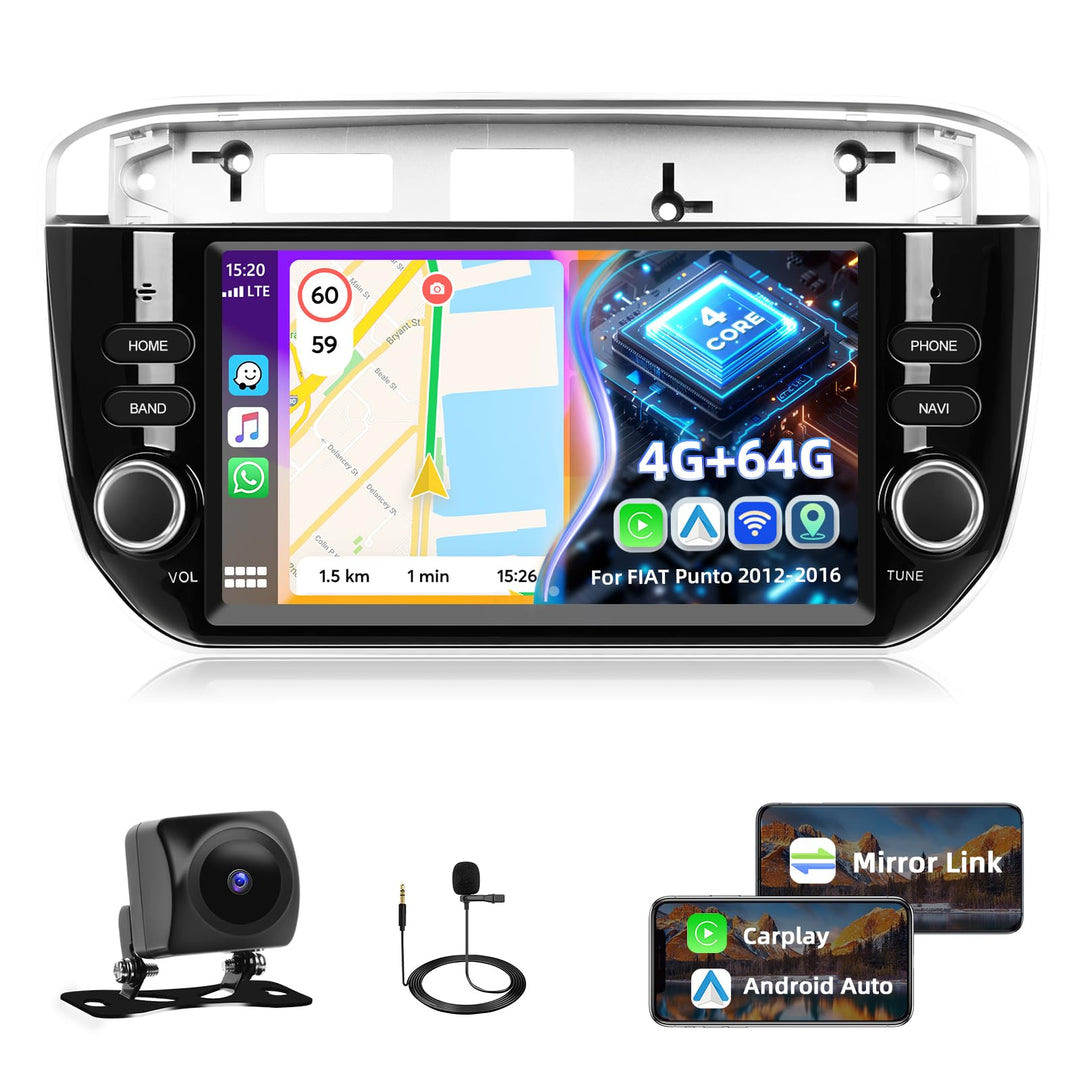 4GB+64GB Autoradio für FIAT Punto 2012 2013 2014 2015 2016 mit Wireless Carplay/Android Auto, 7 Zoll