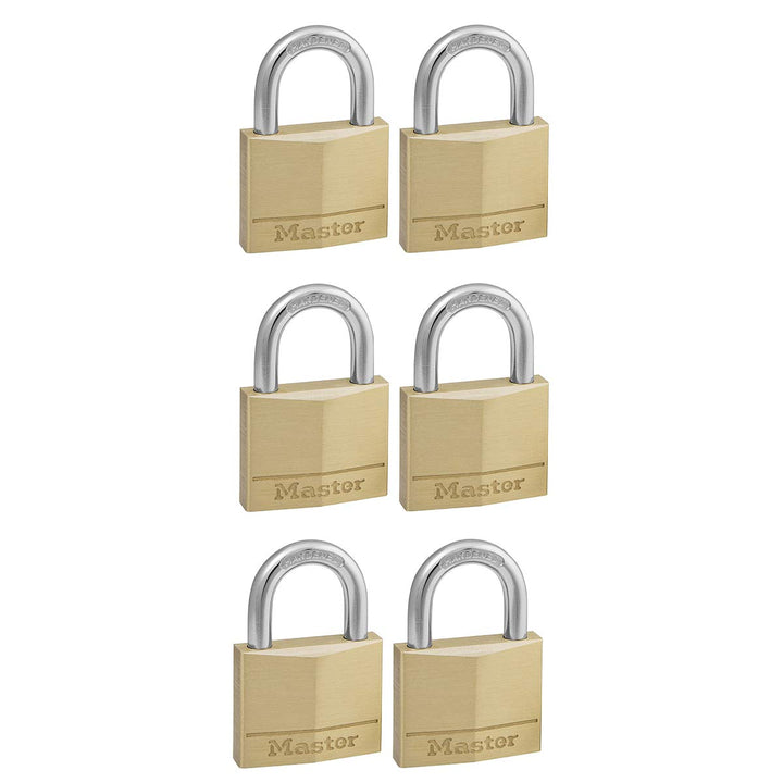 Master Lock 140EURSIX 6-er Pack Schlüssel Vorhängeschlösser aus Massivmessing, Gold, 6 x 4 x 1,3