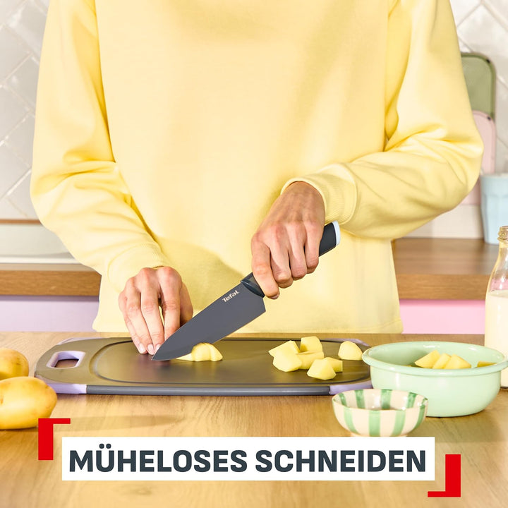 Tefal Slicy 3-tlg. Messer-Set, Soft Touch Griff, Schwarz/Pastellfarben Kochmesser + Universalmesser