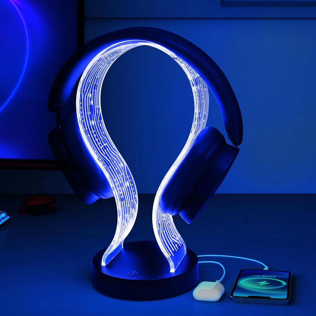 Ammonite Light Up Headphone Stand, 16 Farbe leuchtet Gaming Schreibtisch Accessoire mit 1 USB-Ladean