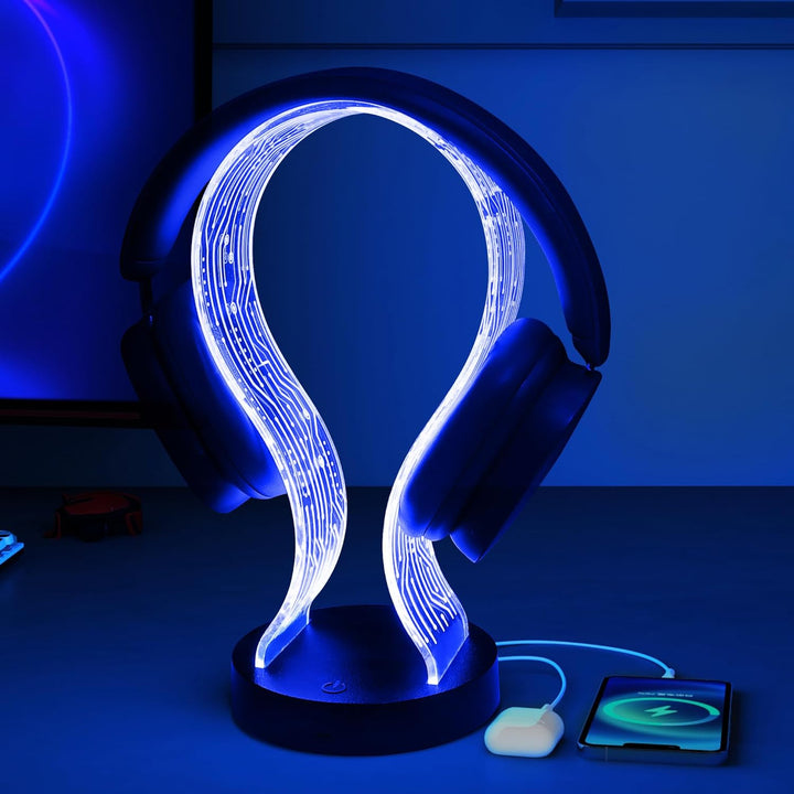 Ammonite Light Up Headphone Stand, 16 Farbe leuchtet Gaming Schreibtisch Accessoire mit 1 USB-Ladean