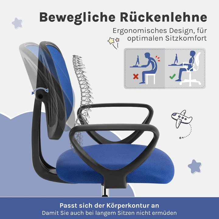 Klihome Schreibtischstuhl Kinder, Bürostuhl ergonomisch, Drehstuhl mit Rollen Armlehnen, Kinderdrehs