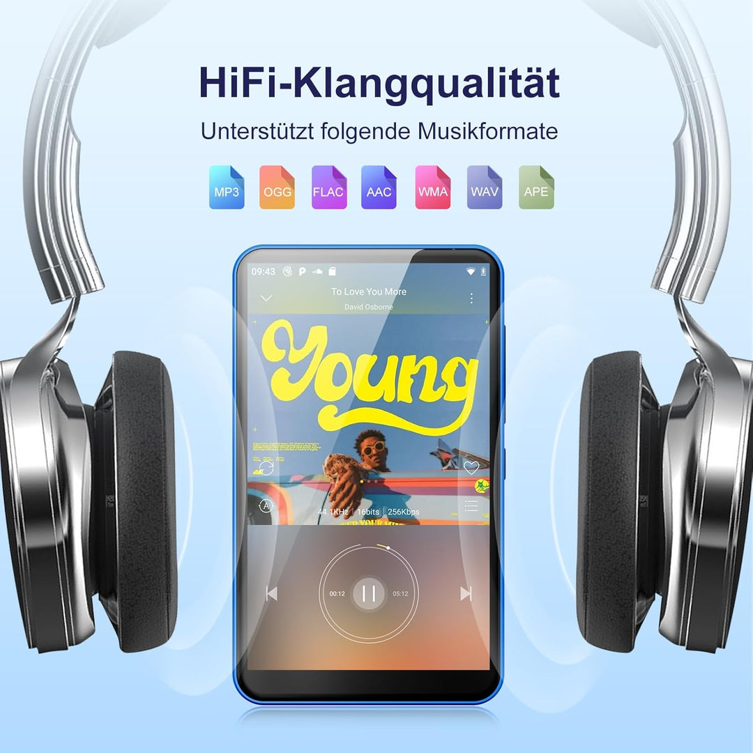 80GB MP3 Player with Bluetooth, WLAN und 4 Inch Touchscreen, Blue, Blue