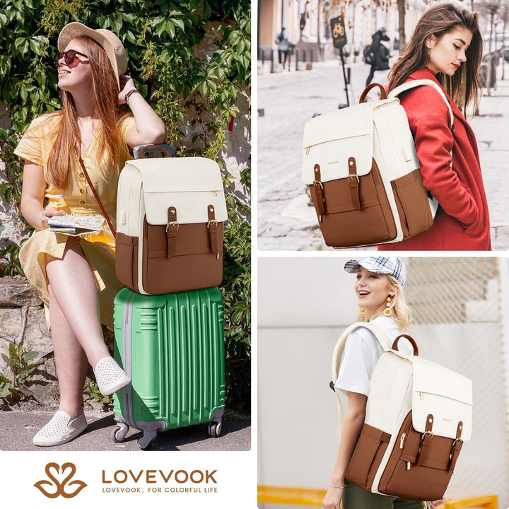 LOVEVOOK Rucksack Damen Braun, Laptop Schulrucksack Wasserdicht, Daypacks Arbeitstasche, Schultasche