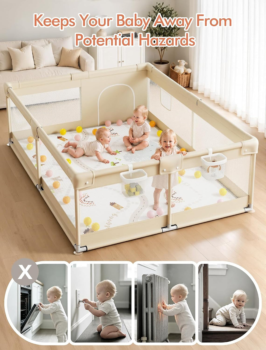 XXL Laufstall Baby mit Matratze 150x180cm für sicheres Spielen