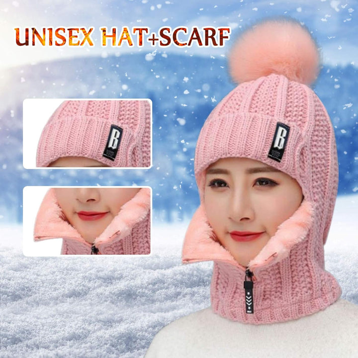 2 in 1 Winter Strickmütze Schal Mütze Set Wintermütze Beanie Damen Warme Loop Strickschal Cap mit Fl