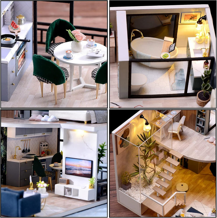 CUTEROOM DIY Miniatur Haus Puppenhaus Kit Holzpuppenhaus Modelbouwpakket mit Möbeln und Musik Miniat