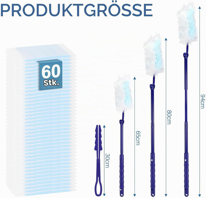 Kasanni 60 Stück Staubmagnet Duster, Staubmagnet Nachfüllpack Set, Staubwischer mit 2 Handgriff, 360