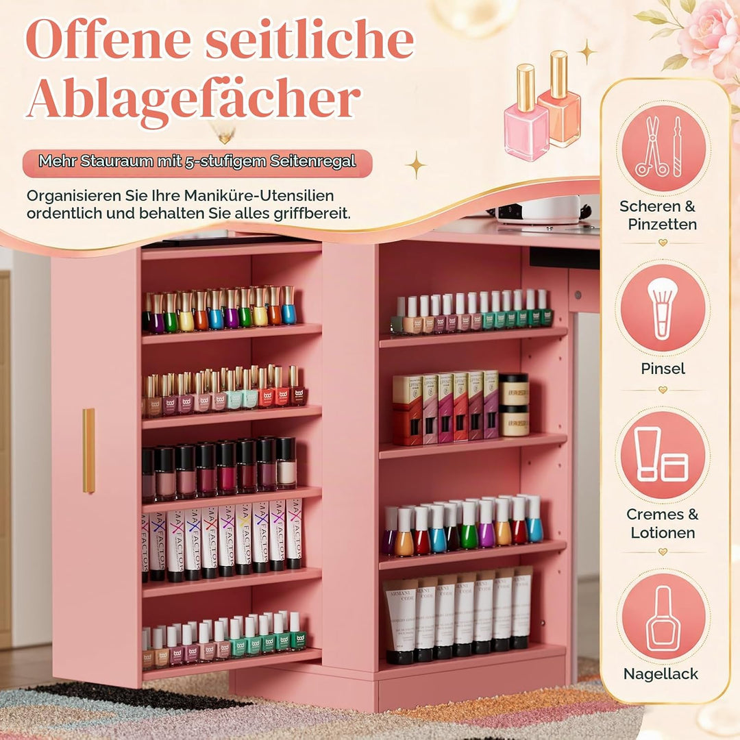 MSFE Maniküre Tisch Nageltisch mit Absaugung, Stil Nagelstudio Tisch mit 2 Staubsaugerbeuteln, Schub