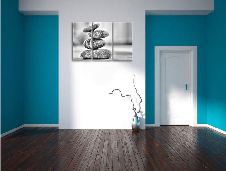 Pixxprint Monocrome, Zen Steinturm 3-Teiler Leinwandbild 120x80 Bild auf Leinwand