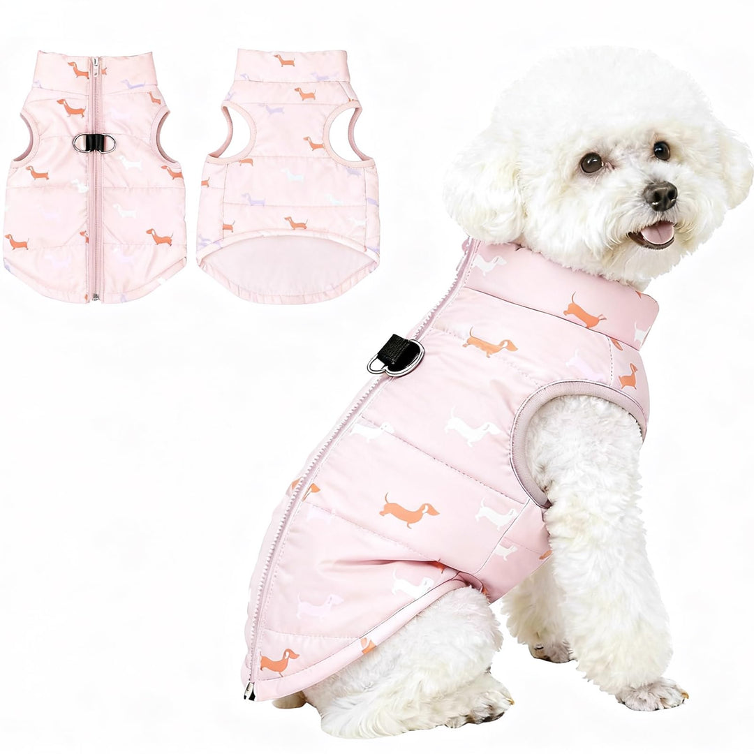 Hundemantel Winter Hundejacke Warme Hundemantel für Kleine Hunde Winddichte Hundeweste mit Geschirr