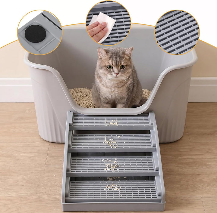 Verstellbare Katzentoiletten-Stufen, rutschfeste Streuabweisende Katzentreppe Leicht Reinigen Abnehm