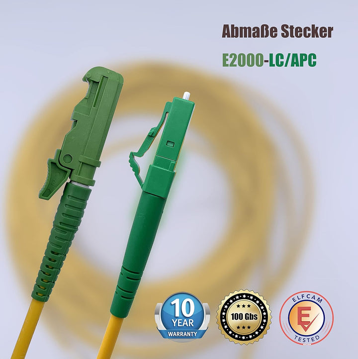 Elfcam® - 25m LWL Glasfaser-Kabel E2000/APC auf LC/APC Stecker, Simple Singlemode 9/125μm OS2 Patchk
