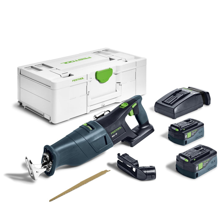 Festool Akku-Säbelsäge RSC 18 5,0 EB-Plus (mit Akkupacks BP 18 Li 5,0, Schnellladegerät, Absaugvorri
