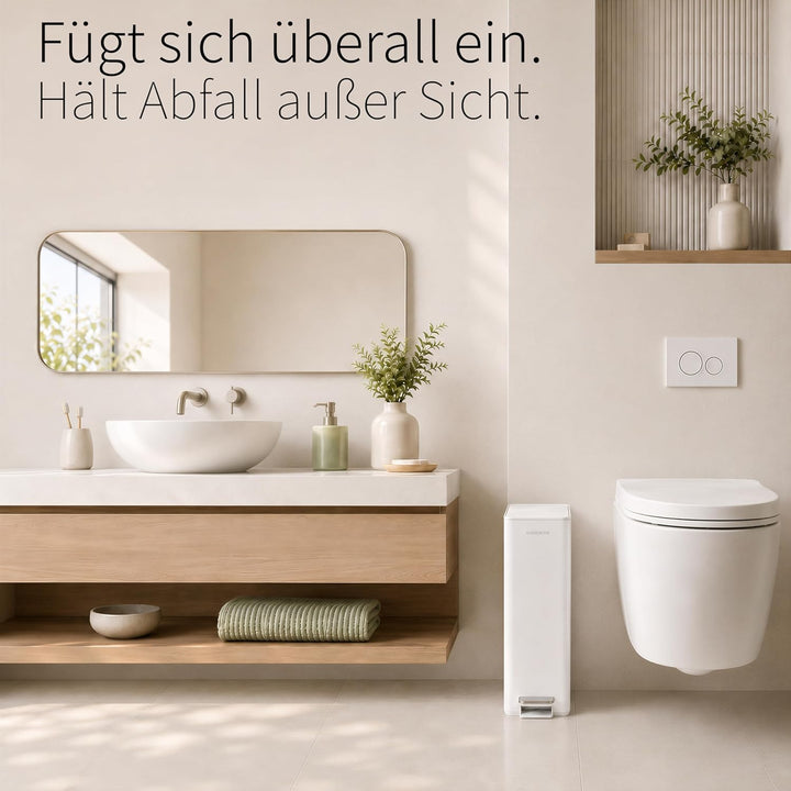 EverGrove 10L schmaler Edelstahl Mülleimer mit Pedal, Soft‑Close Deckel und Geruchsfilter, Slim Bade