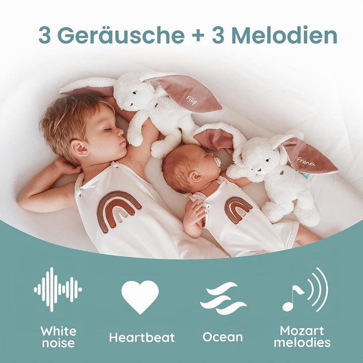 myHummy Bunny Ecru-Rosa Plüschtier mit weissem Rauschen mit App und Schlafsensor