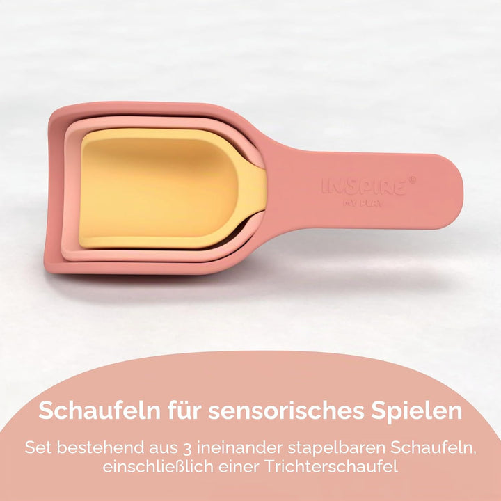 Inspire My Play – 3 x Koralle Stapelbare Silikonschaufeln – Perfektes Zubehör für Sensory Play Tray