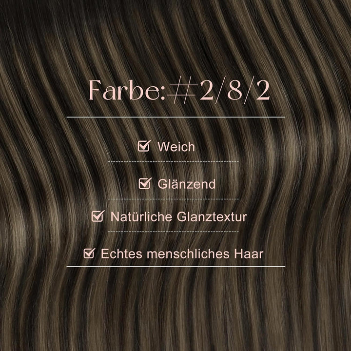Easyouth Echthaar Tape on Extensions Glue in Haar Extensions Echthaar Farbe Dunkelstes Braun Aschbra