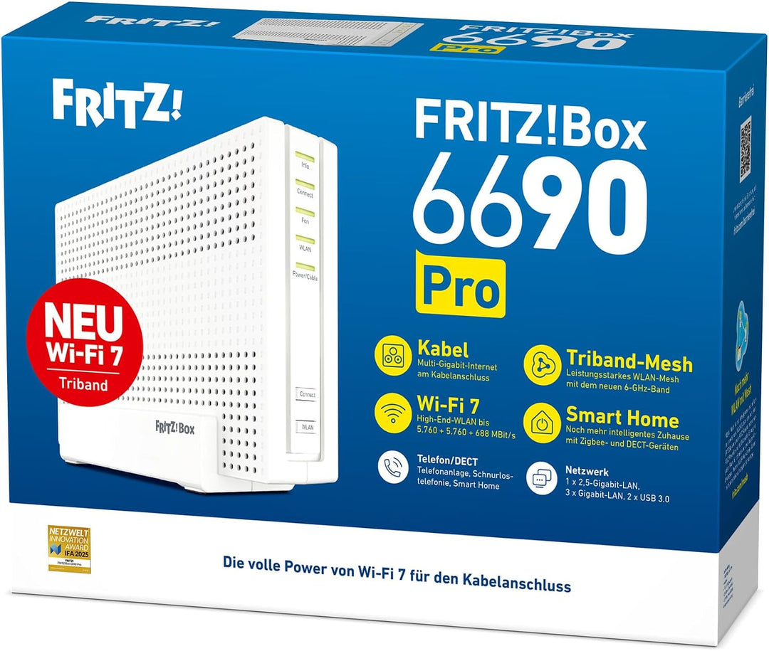 FRITZ!Box 6690 Pro | Router | Kabel-Anschluss | Wi-Fi 7 bis zu 12,2 GBit/s