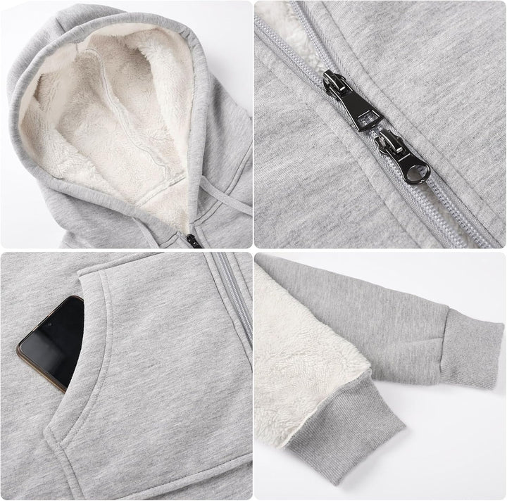 Nadeer Damen Mantel Plüschjacke mit Kapuze Lang Gefüttert Hoodies Plüsch Reissverschluss Mittellang