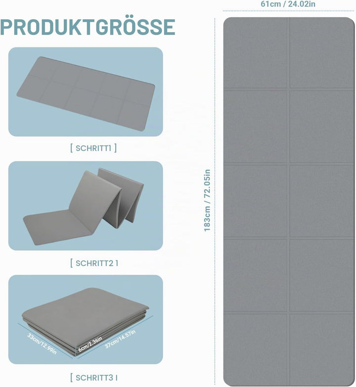 Foldable Yoga Mat - TPE Exercise Pilates Mat - Yoga Matte - Fitnessmatte - 183 x 61 cm, 5 mm Dick, S