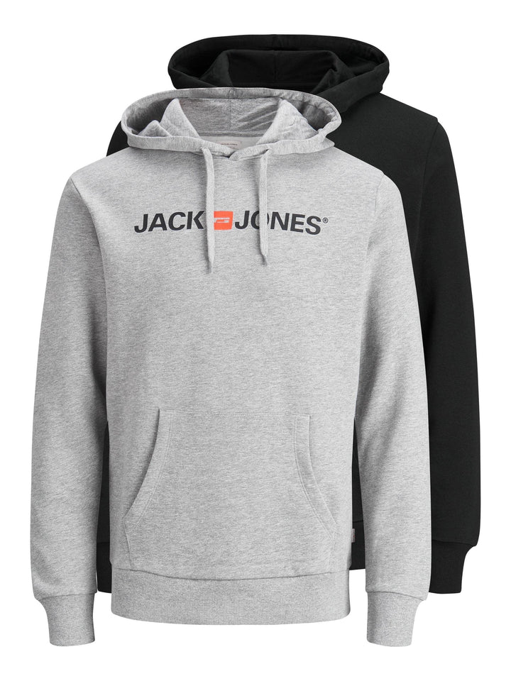 JACK &amp; JONES Male Kapuzenpullover 2er-Pack Logo Kapuzenpullover XXL 2er Pack (Hellgrau Schwarz), XXL