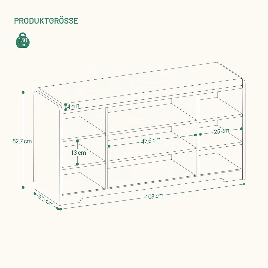 Hzuaneri Schuhbank, Schuhregal mit Sitzfläche, Sitzbank mit Stauraum, Kissen, 9 Fächer, 103 x 30 x 5