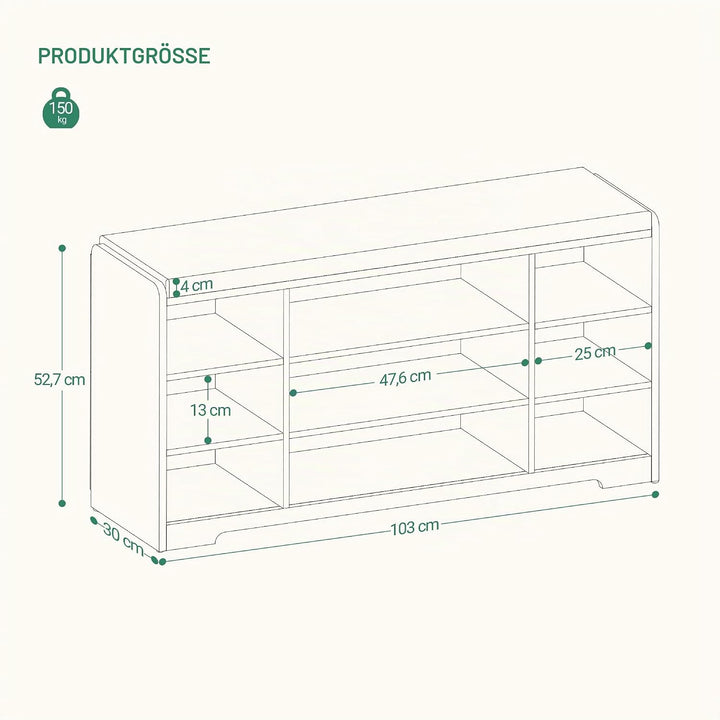 Hzuaneri Schuhbank, Schuhregal mit Sitzfläche, Sitzbank mit Stauraum, Kissen, 9 Fächer, 103 x 30 x 5