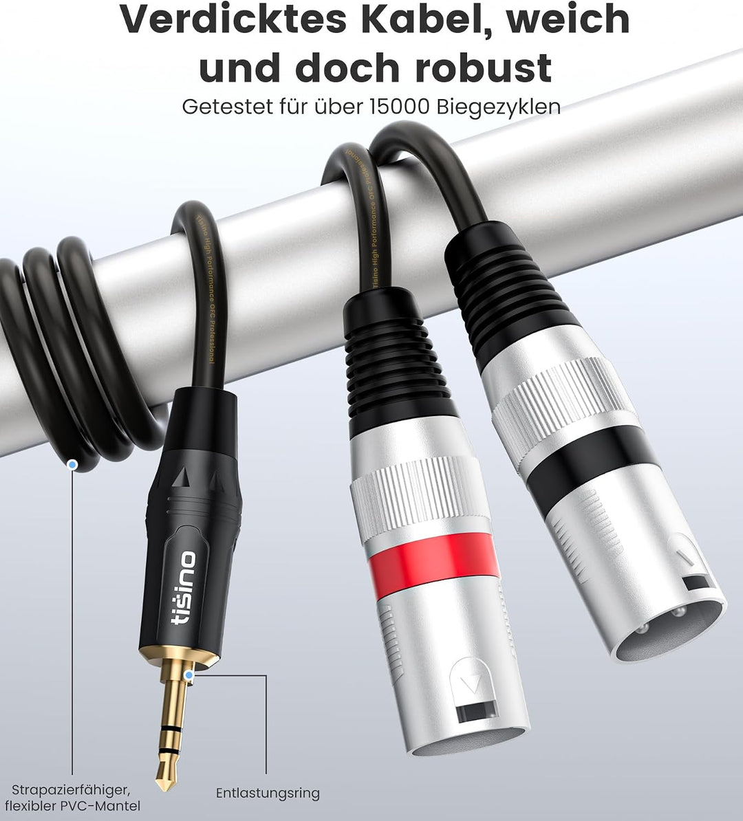 Tisino 3,5 mm auf XLR-Kabel, 3,5 mm auf Stereo-Breakout-Kabel mit zwei XLR-Steckern - 3m, 3M