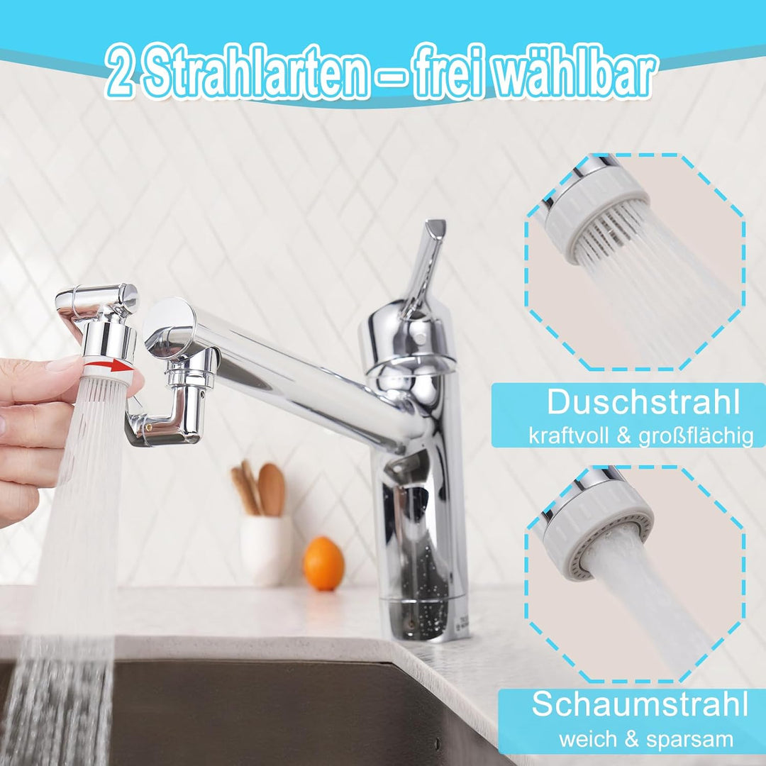 Drehbarer Wasserhahn Aufsatz Verlängerung mit Strahlregler, Sprühkopf Ersatz Dusche, Wassersparer Wa