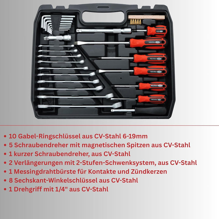 FAMEX 144-47 Werkzeugkoffer gefüllt mit hochwertigem Werkzeug Set bestückt, kompakt - alle Schraubwe