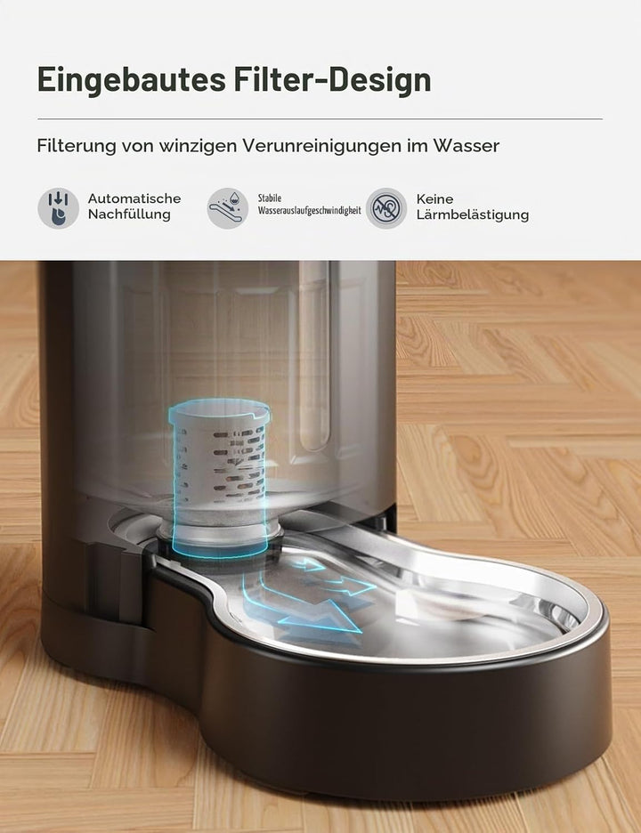 JUNSPOW 4L Automatischer Filter-Wasserspender für Hunde &amp; Katzen 4L+Filter-Schwarz Schwarz, 4L+Filte