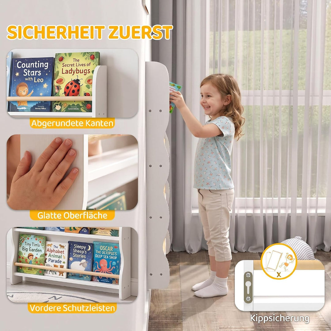 AIYAPLAY Bücherregal Kinder Wandregal mit Kippschutz 60 x 10 x 98 cm Weiss