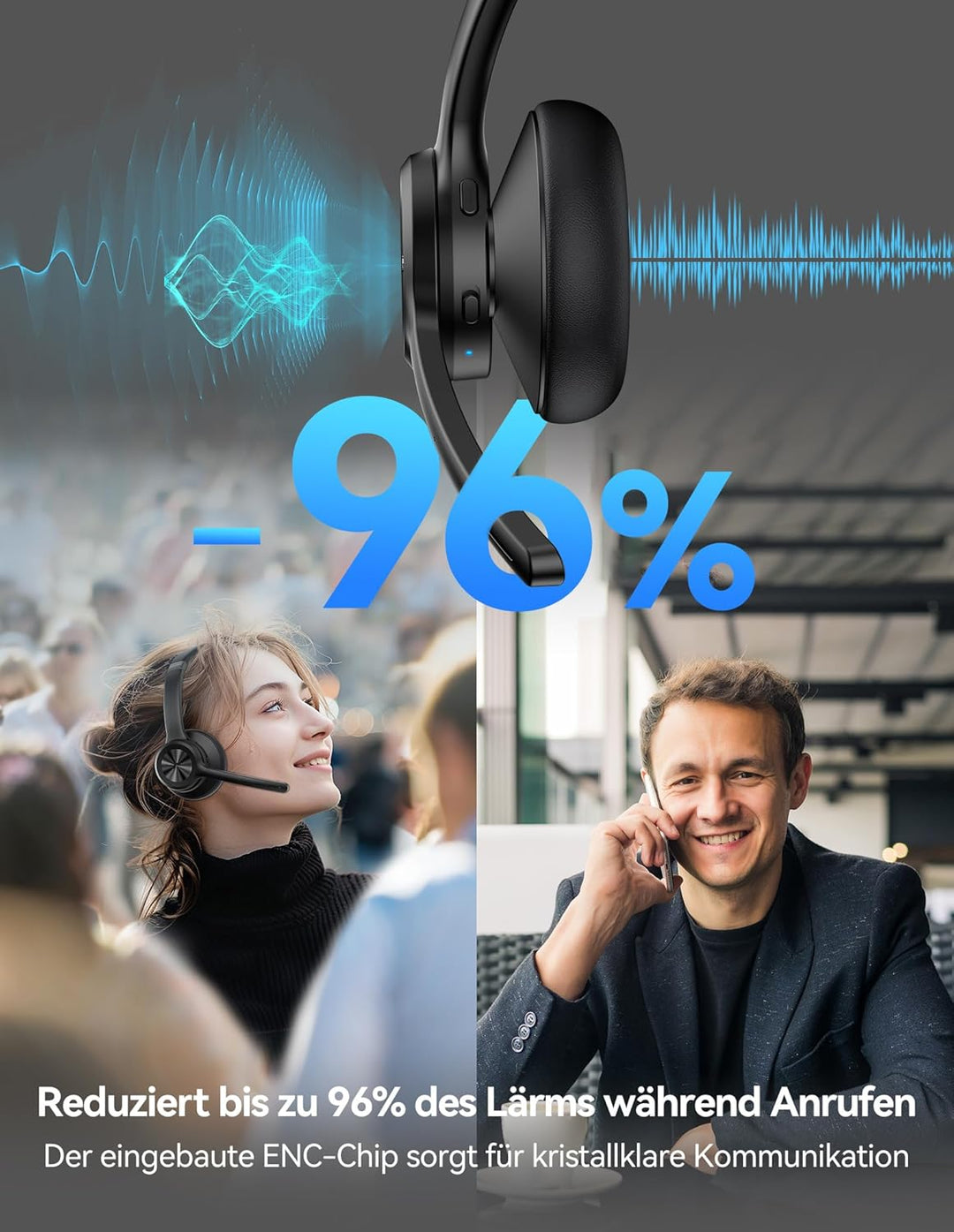TECKNET V5.2 Bluetooth Headset mit Mikrofon &amp; USB Dongle Wireless Headset mit Noise Cancelling und S