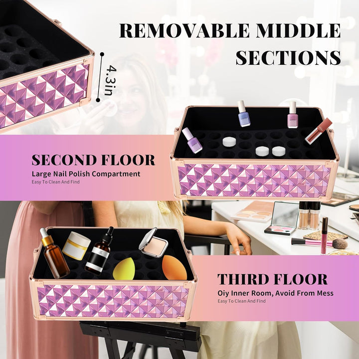 Arous 4-in-1 Professioneller Make-up-Zugkoffer, multifunktionaler Kosmetikwagen mit 360° drehbaren R