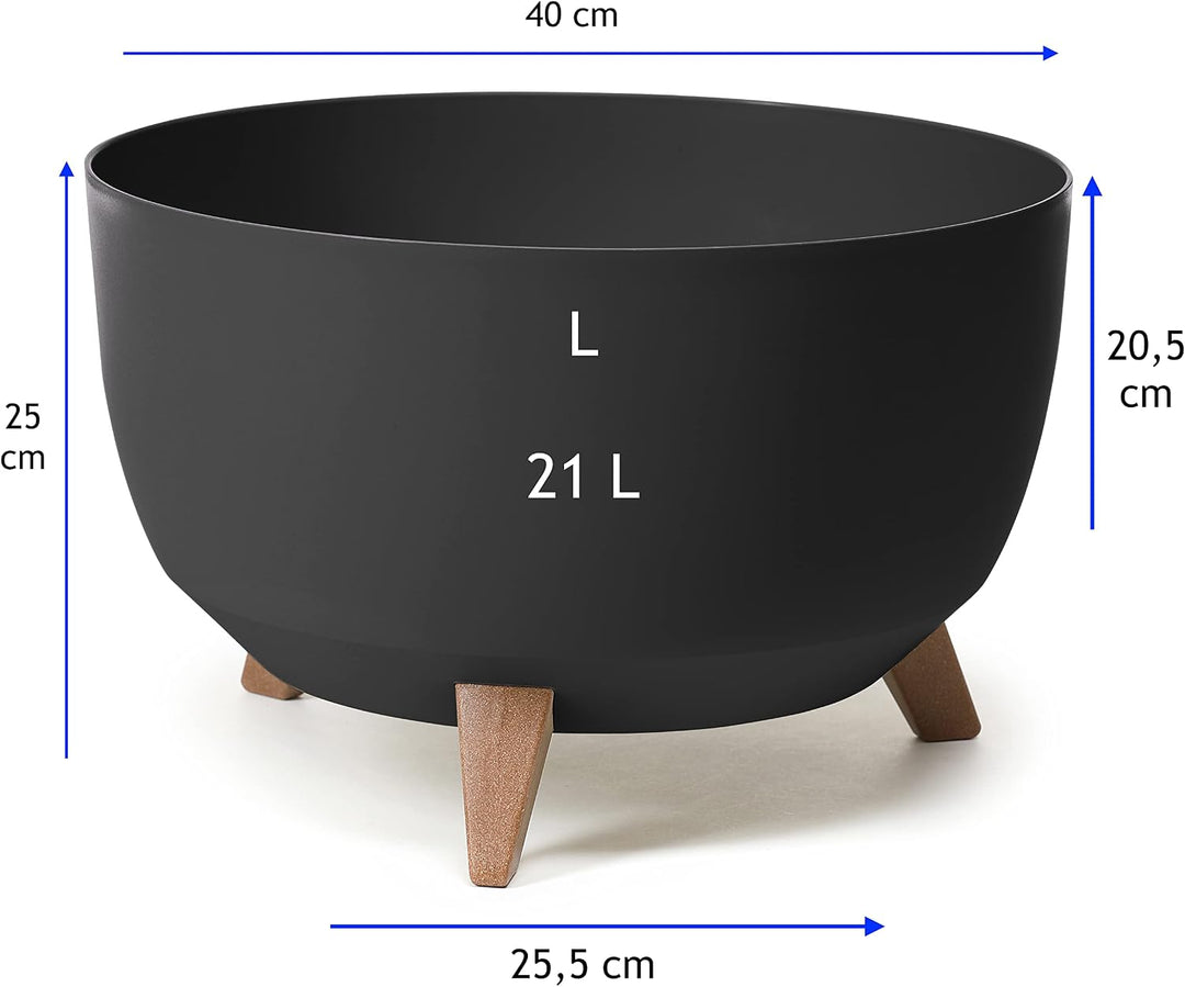 MELTOM Blumentopf mit Füssen Ø 40 cm Schwarz Übertopf mit Drainageboden Schwarz L - 40 cm, Schwarz L