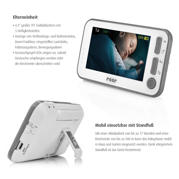 reer 80430 BabyCam Video Babyphone L, 300m Reichweite, 50 Grad Weitwinkel-Kamera, 4,3" TFT Display,