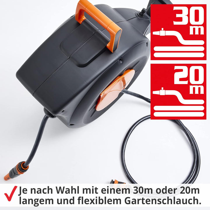 HECHT Automatik Wand Schlauchtrommel – mit 20m+2 oder 30m+2 Gartenschlauch – Inkl. Wandhalterung Sch