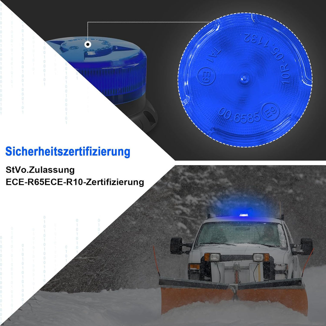 AnTom blaulicht akku rundumleuchte led 9 Blitzmuster 12V 24V Warnleuchte led magnet mit Autoladekabe