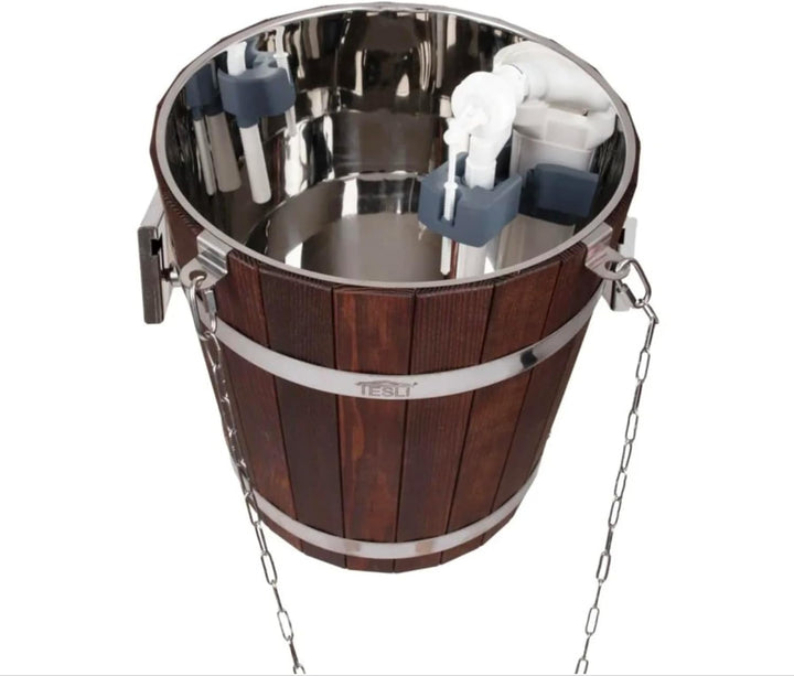 Wasserfall-Duscheimer 20 l aus Thermo-Linde mit Edelstahleinsatz | Schwalldusche/Eimerdusche für Sau