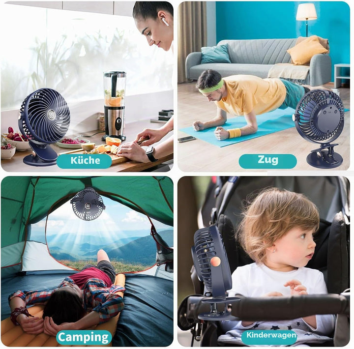 MUXIWOM Tischventilator USB Clip Ventilator Grow Leise Klein 6000mAh Akku Mini Ventilator Kleiner Ve