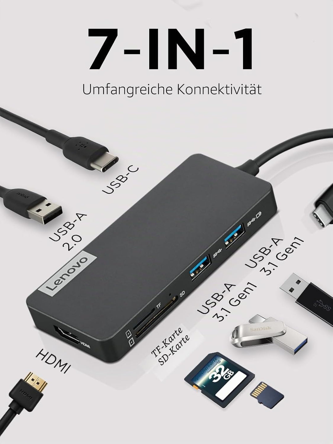 Lenovo USB-C 7-in-1 Hub Eisengrau, Eisengrau