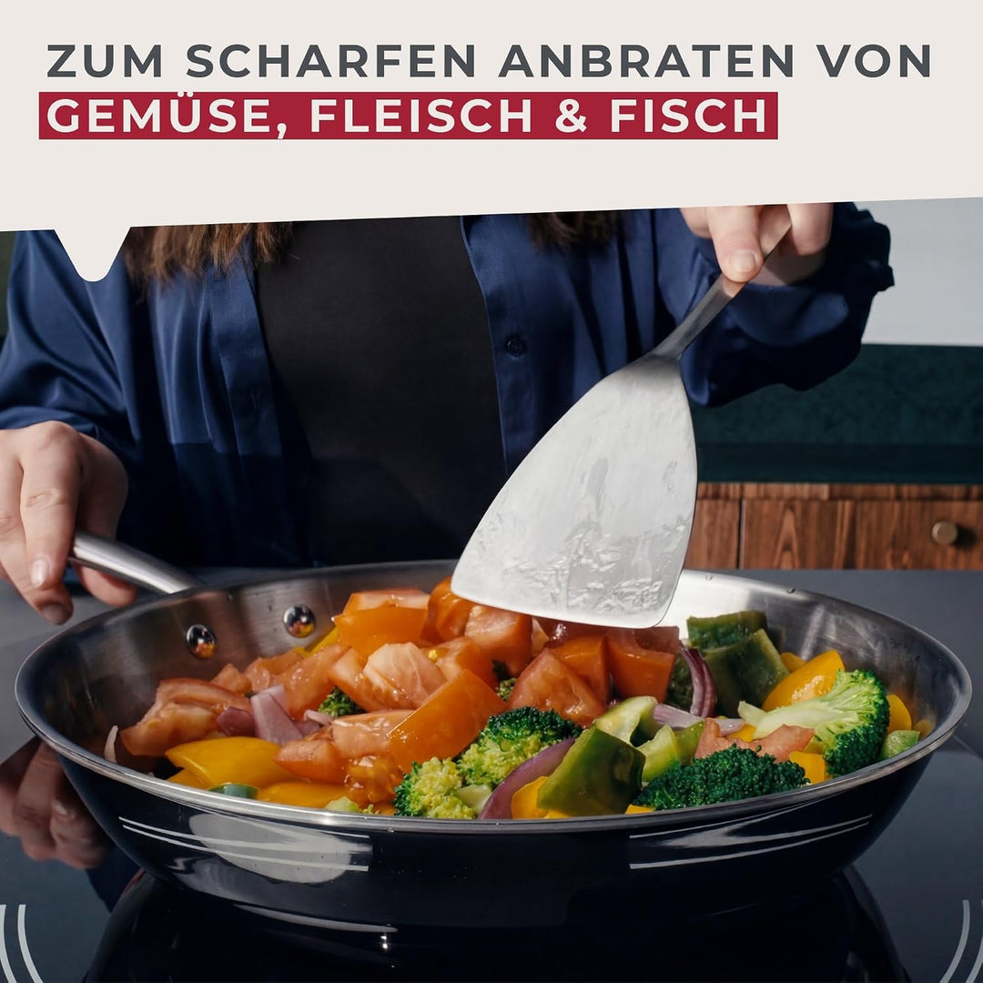 Fackelmann VITA3 Bratpfanne Ø 20 cm – Edelstahlpfanne mit ergonomischem Griff, für Induktion, Gas, E