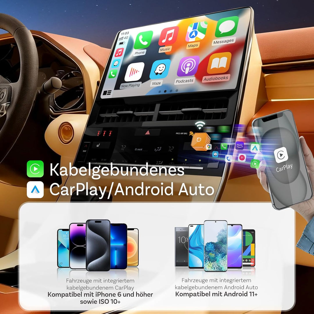 OTTOCAST Mini Pot 2026 Typ-C, 2-in-1 CarPlay &amp; Android Auto Wireless Adapter für iOS 10+/Android 11+