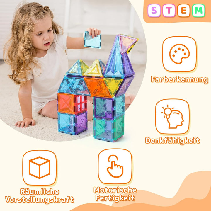 60 Pieces Magnetische Bausteine, Pädagogische Magnetische Kacheln Konstruktionsspielzeug für Kinder,