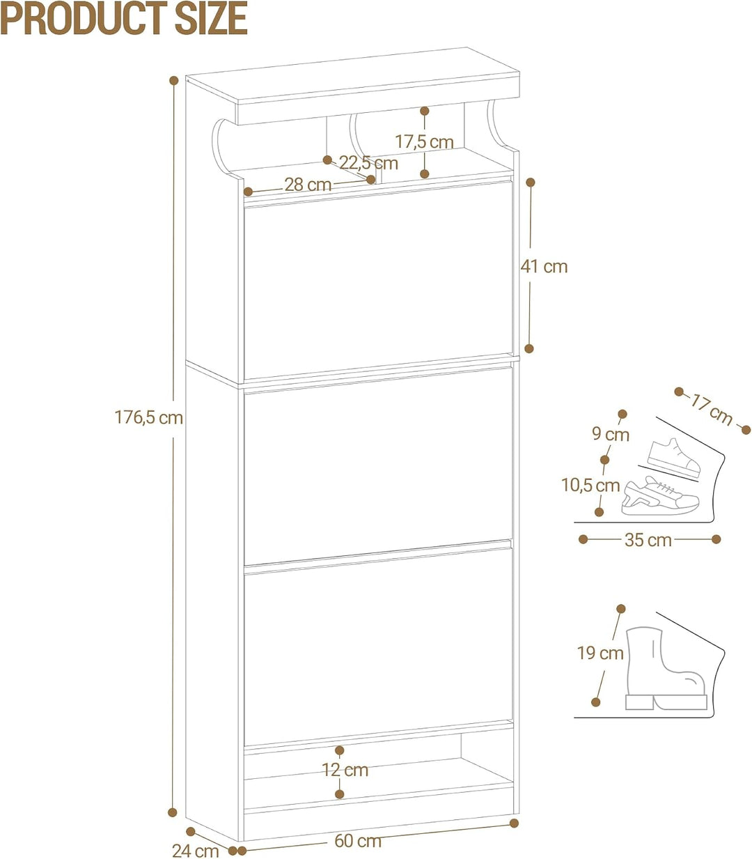 Hzuaneri Schuhschrank, Schuhaufbewahrung, Holz Schuhkipper, Schuhregal, Offenes Fach, Trennwand Vers