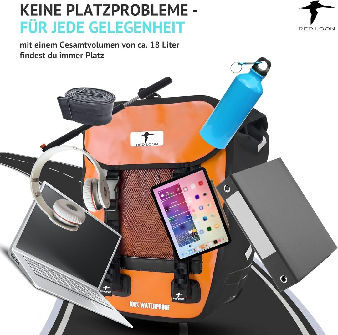 Red Loon 1 x robuste Fahrradtasche aus LKW-Plane – wasserdichte Packtasche für Gepäckträger in Orang