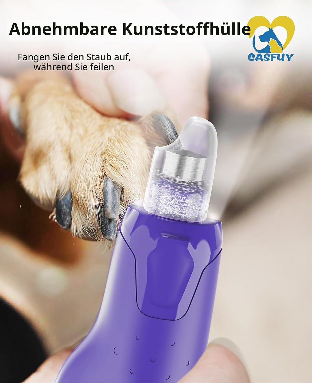 Casfuy Krallenschleifer für Hunde - (45 dB) 6-Gang-Haustier-Krallenschleifer mit 2 LED-Lichtern für